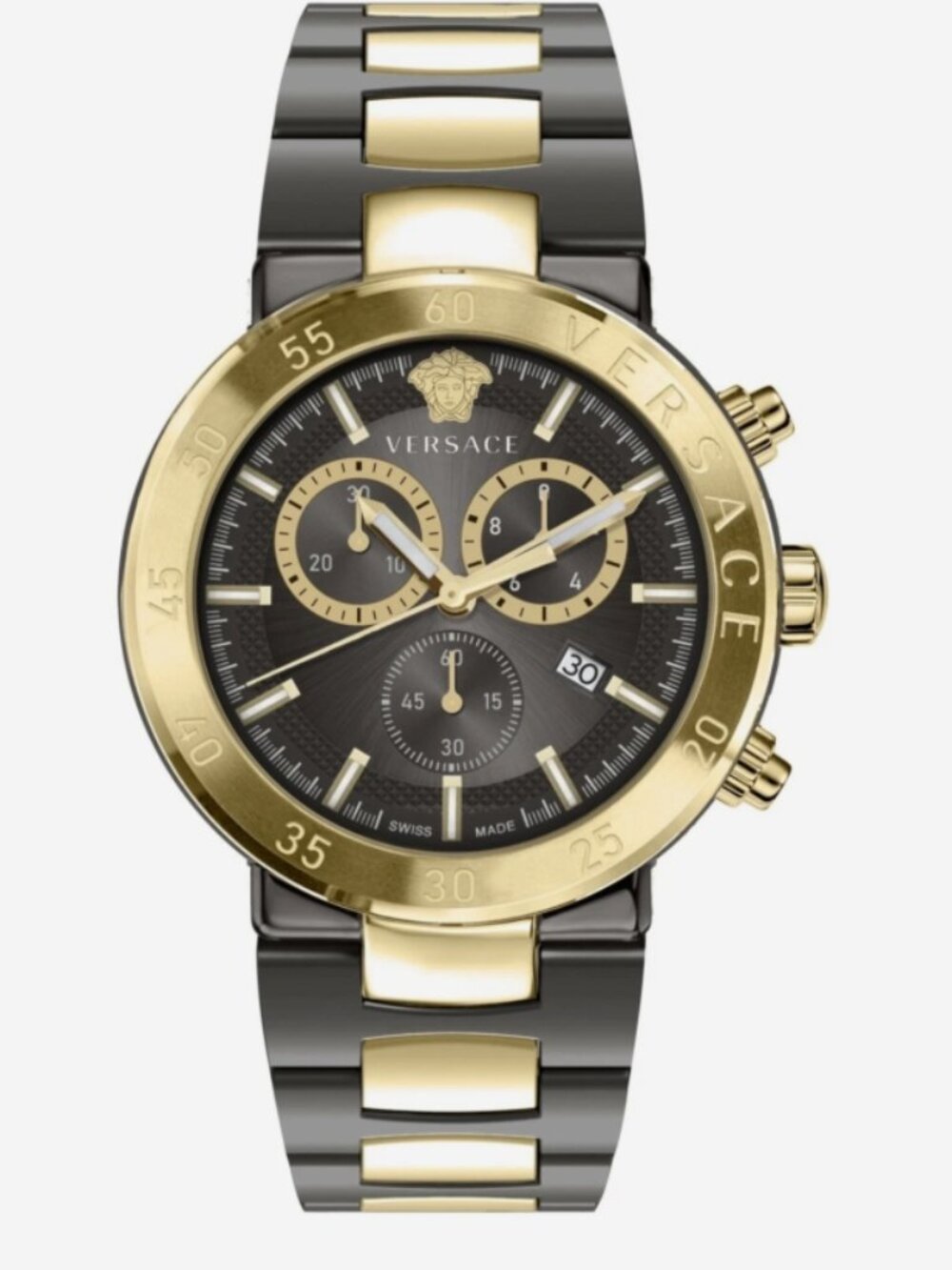 Versace Mens Two Tone 43mm Bracelet Fashion Watch
